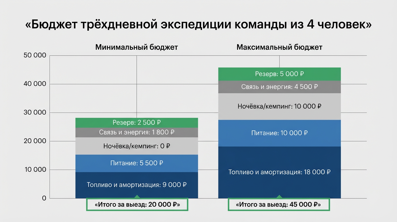 Бюджет трехдневной экспедиции команды